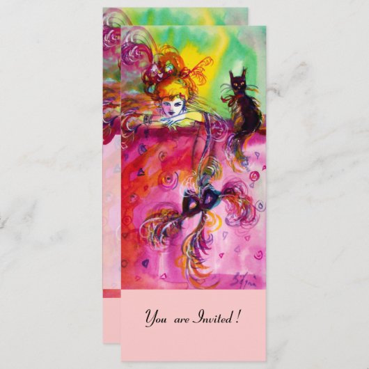 LADY MIT SCHWARZEM KATZE/Mardi Gras Masquerade Par Einladung (Vorne/Hinten)