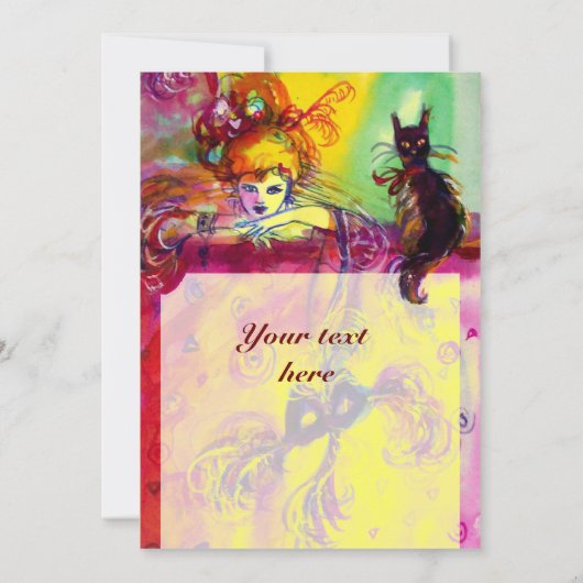 LADY MIT SCHWARZEM KATZE/Mardi Gras Masquerade Par Einladung (Rückseite)