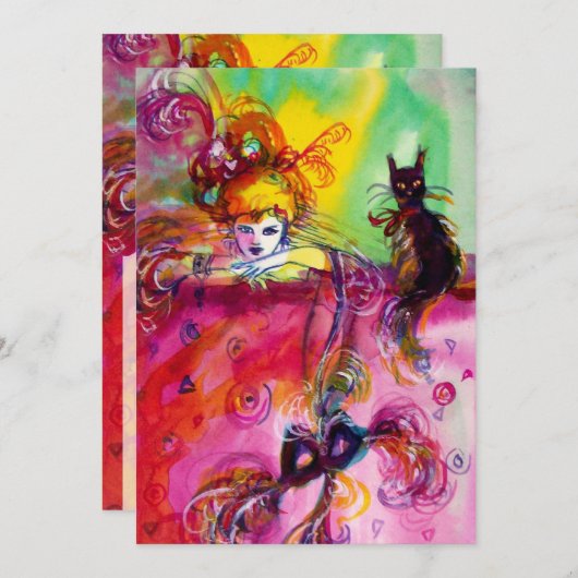 LADY MIT SCHWARZEM KATZE/Mardi Gras Masquerade Par Einladung (Vorne/Hinten)