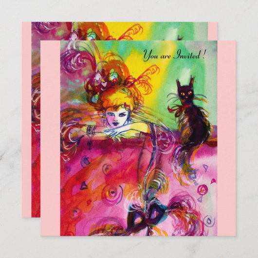 LADY MIT SCHWARZEM KATZE/Mardi Gras Masquerade Par Einladung (Vorne/Hinten)