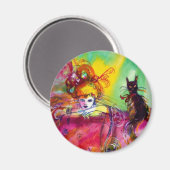 LADY MIT SCHWARZER KATZE MAGNET (Vorderseite/Rückseite)