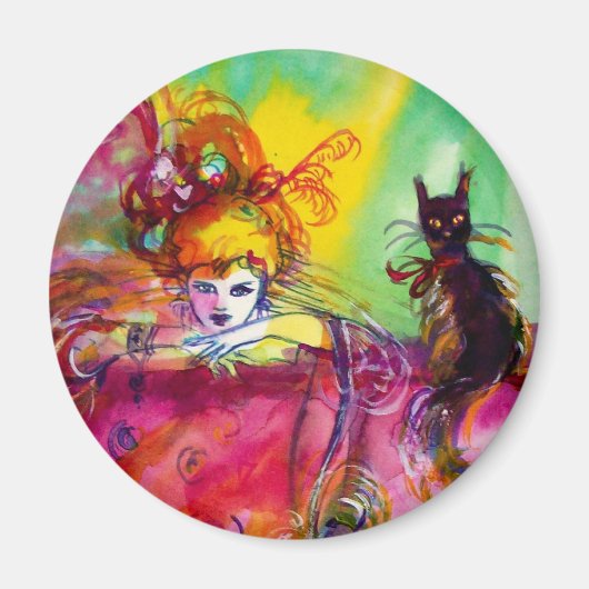 LADY MIT SCHWARZER KATZE MAGNET (Vorne)