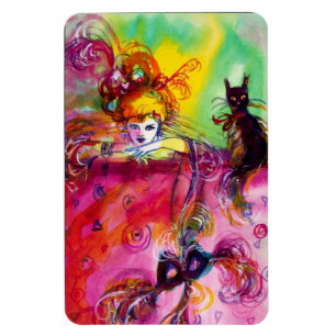 LADY MIT SCHWARZER KATZE MAGNET