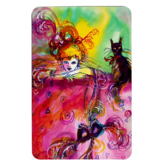 LADY MIT SCHWARZER KATZE MAGNET (Vertikal)