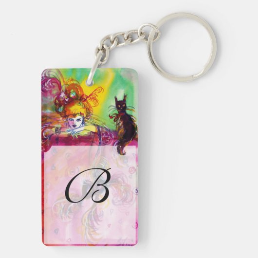 LADY MIT SCHWARZER KATZE, MASQUERADE MASK-MONOGRAM SCHLÜSSELANHÄNGER (Rückseite)