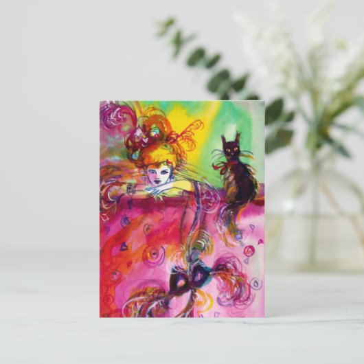 LADY MIT SCHWARZER KATZE POSTKARTE (Stehend Vorderseite)