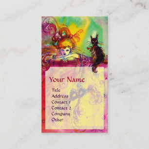 LADY MIT SCHWARZKATZE / Venezianischer Maskenball Visitenkarte