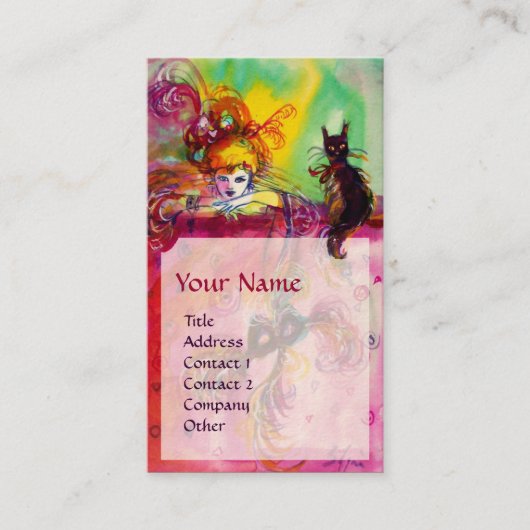 LADY MIT SCHWARZKATZE / Venezianischer Maskenball Visitenkarte (Vorderseite)