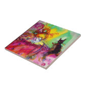 LADY MIT SCHWARZKATZE / Venezianischer Maskerade Fliese (Seite)