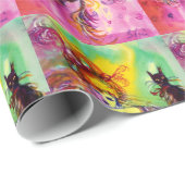 LADY MIT SCHWARZKATZE / Venezianischer Maskerade Geschenkpapier (Rolleneckpunkt)