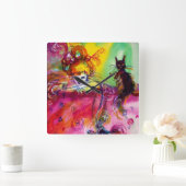 LADY MIT SCHWARZKATZE / Venezianischer Maskerade Quadratische Wanduhr (Zuhause)