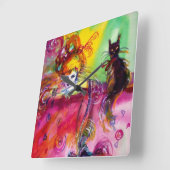 LADY MIT SCHWARZKATZE / Venezianischer Maskerade Quadratische Wanduhr (Winkel)