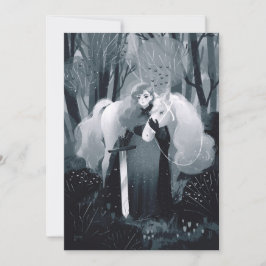 Lady mit Schwert und Weiß Pferd Schwarz und Weiß Einladung