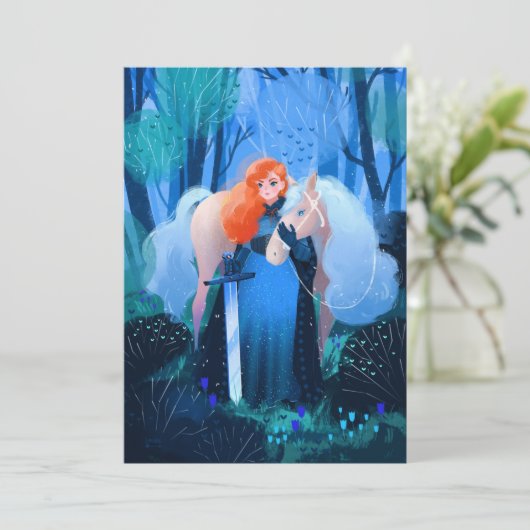 Lady mit Schwert und Weißen Pferd Einladung (Stehend Vorderseite)