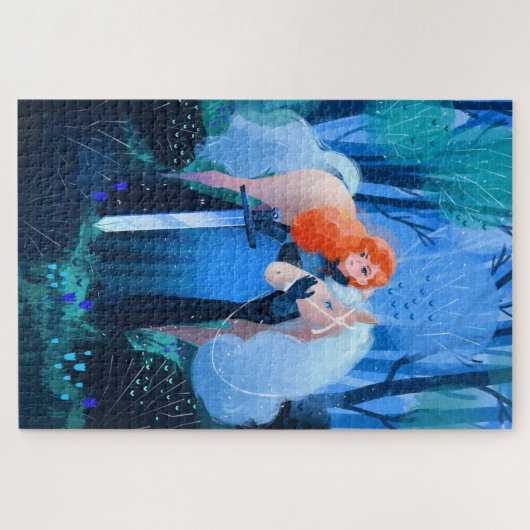 Lady mit Schwert und Weißen Pferd Puzzle (Horizontal)