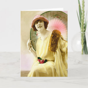 Lady mit Sonnenschirm Feiertagskarte