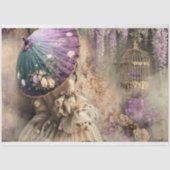 Lady mit Sonnenschirm, Vogel & Birdcage, Blütentie Seidenpapier (Vorderseite)