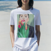 Lady mit Tulip Green & Orange Moderne Grafik T-Shirt