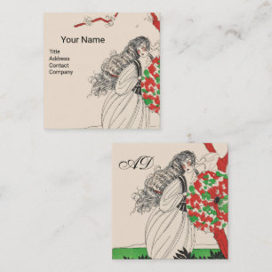 LADY MIT UMBRELLA Art Deco Schöne Mode Quadratische Visitenkarte