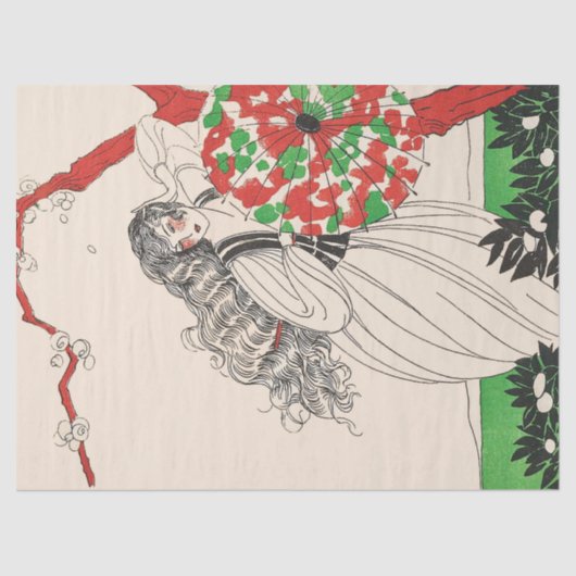 LADY MIT UMBRELLA Art Deco Schöne Mode Seidenpapier (Vorderseite)