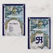 LADY MIT UNICORN, blau weiß Visitenkarte (Vorne/Hinten)