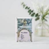 LADY MIT UNICORN, blaues Perlpapier Visitenkarte (Stehend Vorderseite)