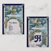 LADY MIT UNICORN, blaues weißes Gold Visitenkarte (Vorne/Hinten)