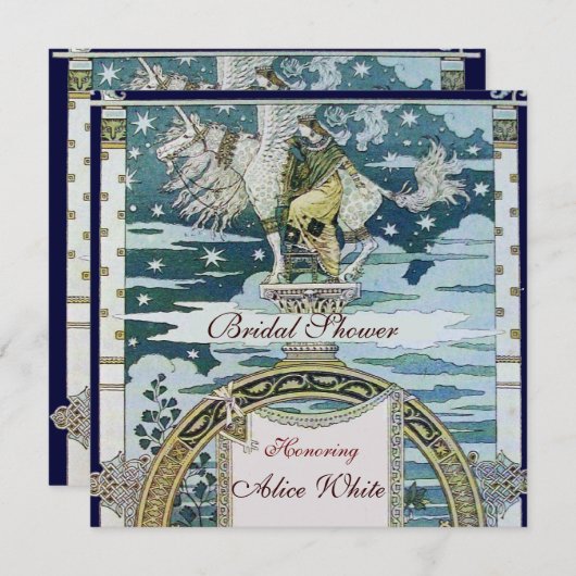 LADY MIT UNICORN BRAUTPARTY PARTY Blue White Einladung (Vorne/Hinten)