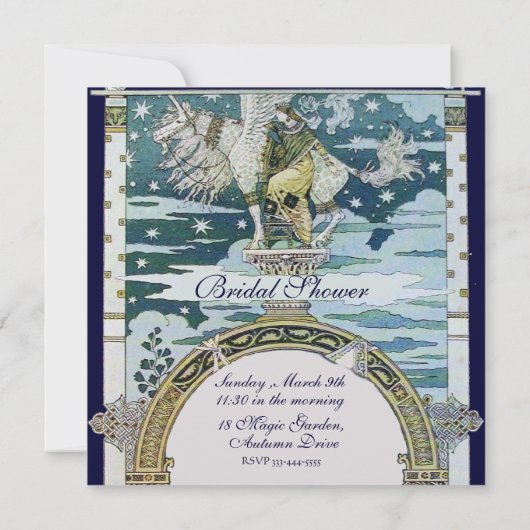 LADY MIT UNICORN BRAUTPARTY PARTY Blue White Einladung (Rückseite)