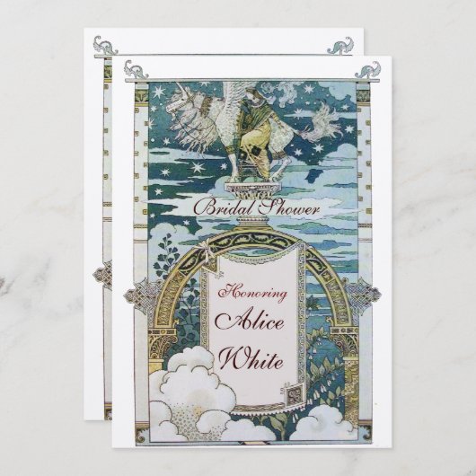 LADY MIT UNICORN BRAUTPARTY PARTY GOLD EINLADUNG (Vorne/Hinten)