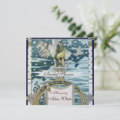 LADY MIT UNICORN BRAUTPARTY PARTY Silver Einladung (Stehend Vorderseite)