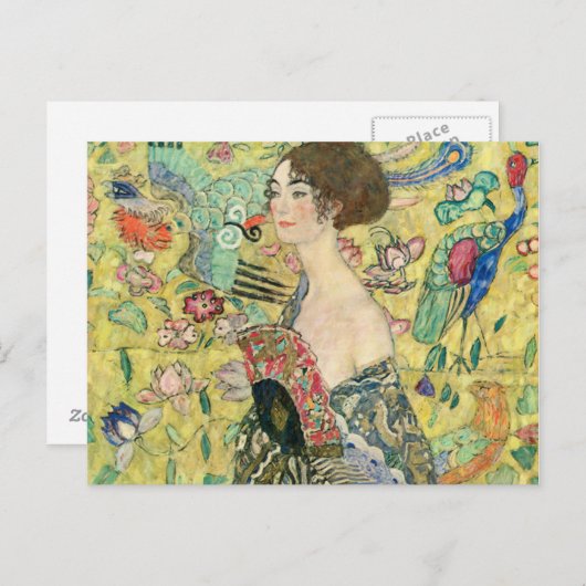 Lady mit Ventilator, Gustav Klimt,1907,art nouveau Postkarte (Vorne/Hinten)