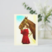 Lady mit Vintager Pferdekunst Postkarte (Stehend Vorderseite)