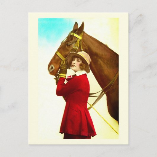 Lady mit Vintager Pferdekunst Postkarte (Vorderseite)