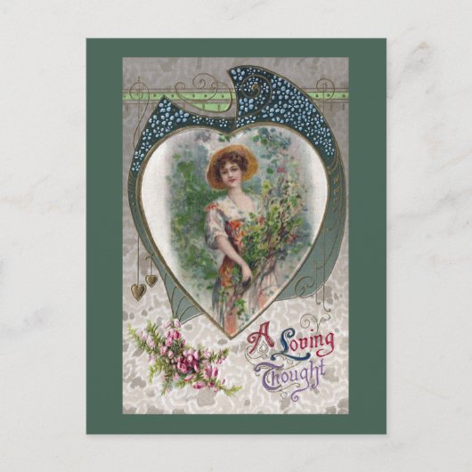 Lady mit Vintager Romantik Postkarte (Vorderseite)