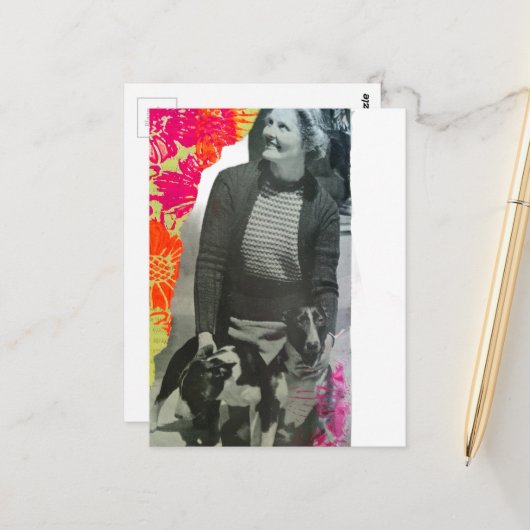Lady Mit Zwei Hunden Collage Postkarte (Vorderseite/Rückseite Beispiel)