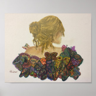 Lady 'N Butterflies Canvas Print Poster