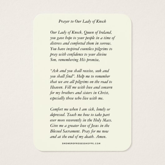 Lady of Knock Jungfrau Mary Gebet Bloral (Rückseite)