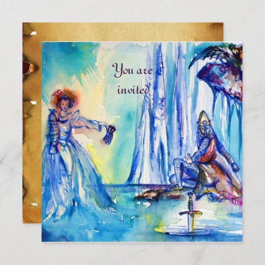 LADY OF LAKE EXCALIBUR Magic and Mystery Parchment Einladung (Vorne/Hinten)
