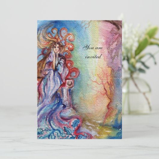 LADY OF LAKE , lebendiger, blauer rosa Edelstein b Einladung (Stehend Vorderseite)