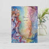 LADY OF LAKE , leuchtend blau-pink-gelb Einladung (Stehend Vorderseite)