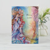 LADY OF LAKE , leuchtend blau-pink-gelb Einladung (Stehend Vorderseite)