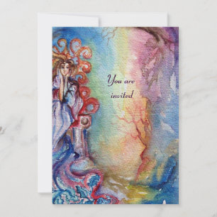 LADY OF LAKE , leuchtend blau-pink-gelb Einladung