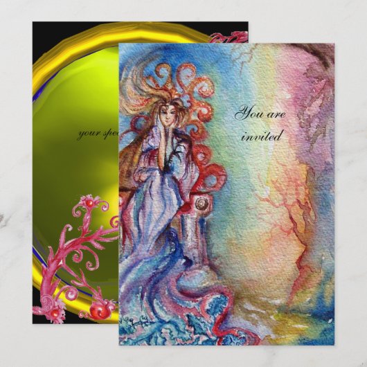 LADY OF LAKE strahlend blau-gelb lila Einladung (Vorne/Hinten)