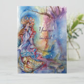 LADY OF LAKE , strahlend blaues, rosa metallisches Einladung (Stehend Vorderseite)