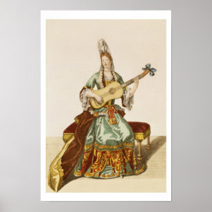 Lady of Quality Playing the Guitar, fashion plate, Poster