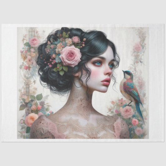 Lady of Rose Decoupage Tissue Paper Seidenpapier (Vorderseite)