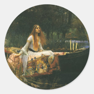 Lady of Shalott auf einem Boot von John William Wa Runder Aufkleber