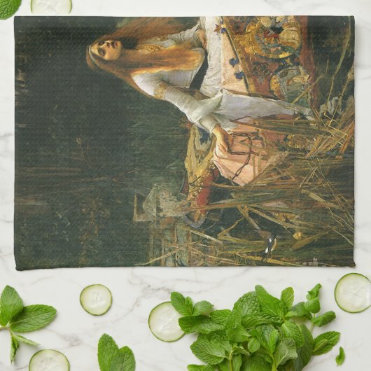 Lady of Shalott On Boat von John William Waterhous Geschirrtuch (Gefaltet)