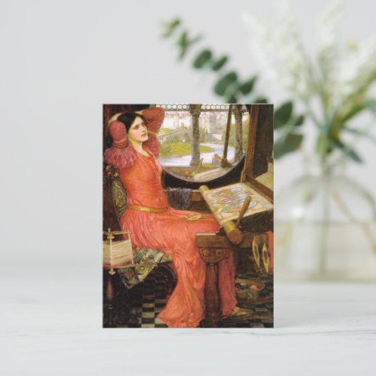 Lady of Shalott sitzt an ihrem Schreibtisch Postkarte (Stehend Vorderseite)